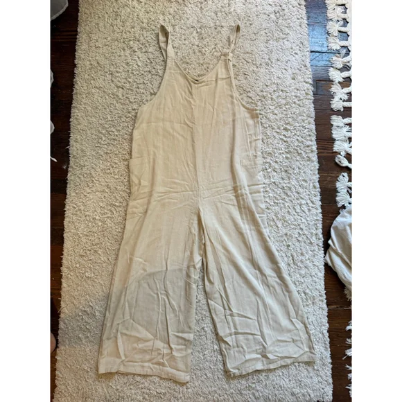 NWT Women's Hunter & Brown Beige Linen Blend Wide Leg Jumpsuit S - Picture 7 of 7